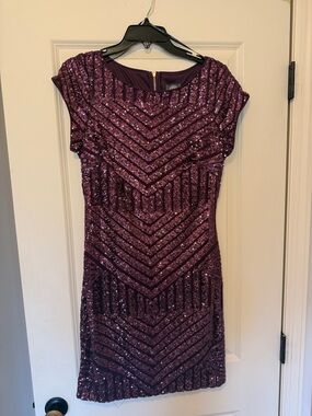 Vince Camuto Purple Sequin Cap-Sleeve Mini Dress